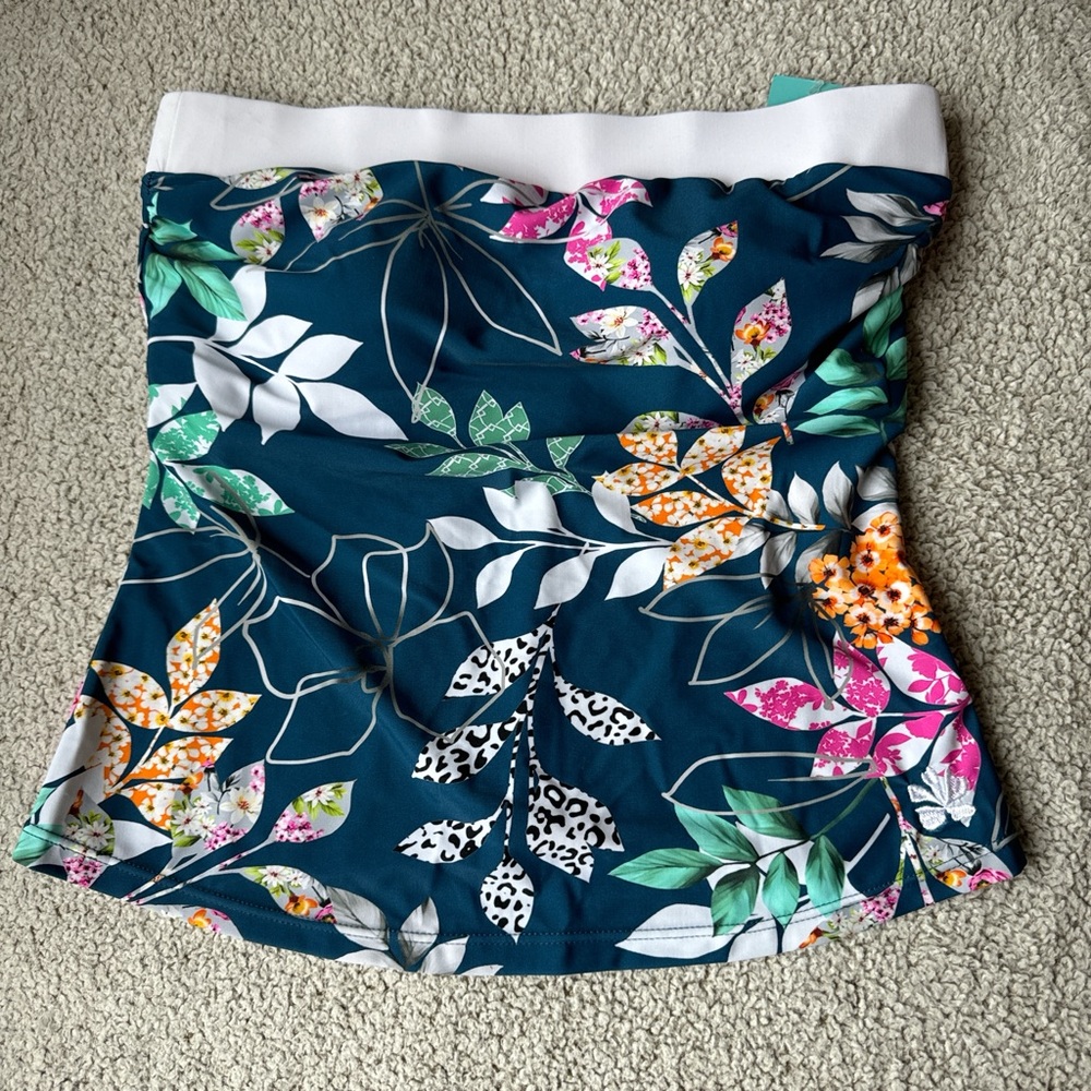 Hapari Teal Floral Strapless Bikini Top with White Band